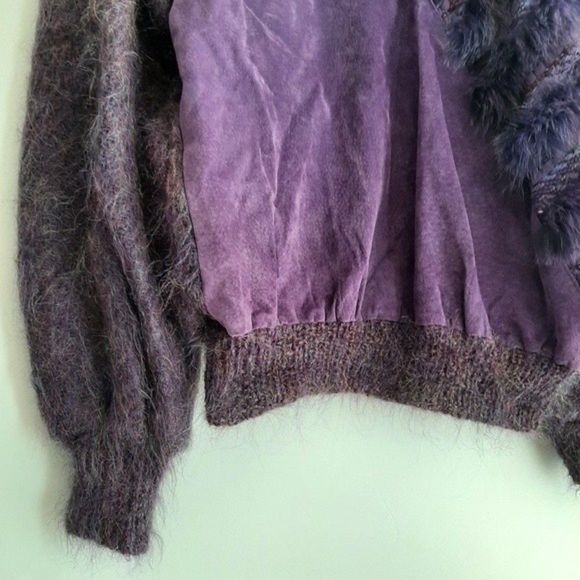 VINTAGE Purple Mohair Wool Suede & Fox Fur Sweater Sz M - Picture 6 of 12